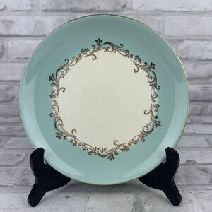 Lifetime China Gold Crown White & Aqua Blue Bread Dessert 7.25" Plate